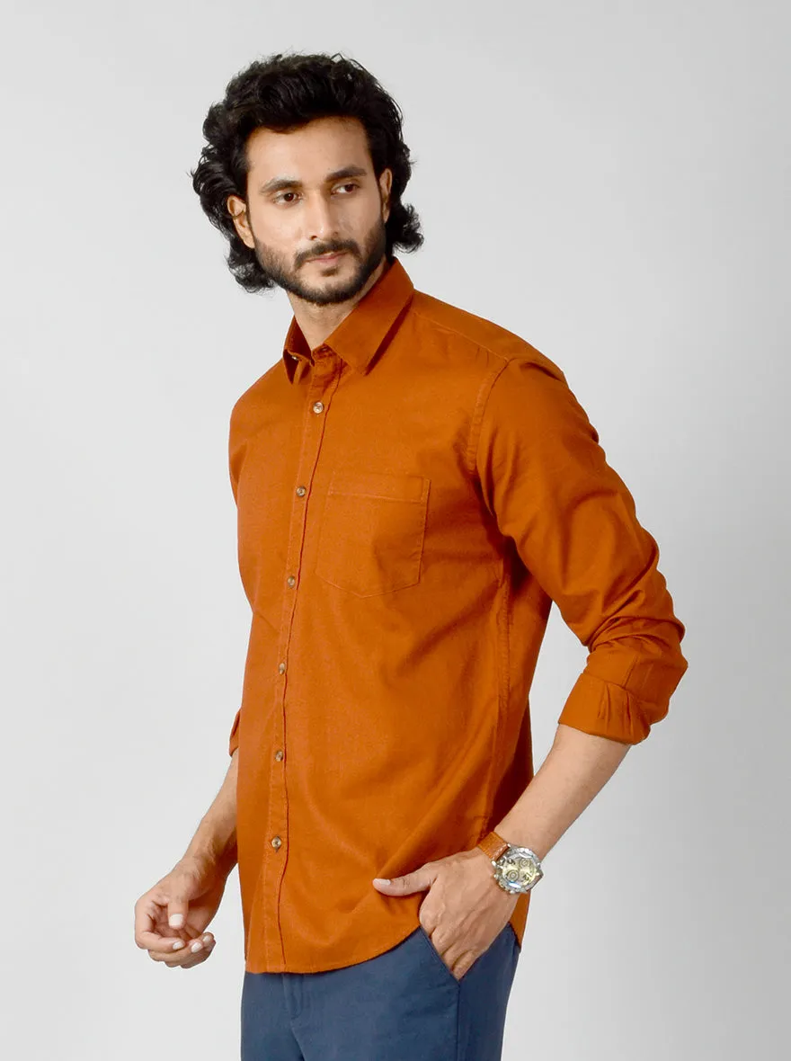 Rust Solid Slim Fit Casual Shirt | JadeBlue