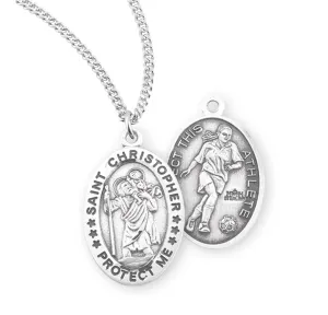 Saint Christopher Oval Sterling Silver Female Soccer Athlete Medal - S801318