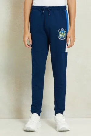 Senior Boys Navy Printed Active Pants