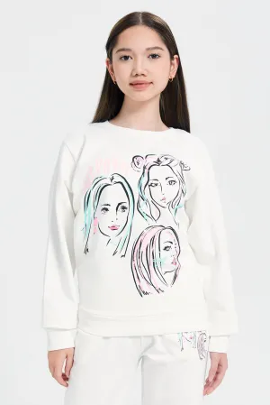 Senior Girls White printed  Sweatshirt