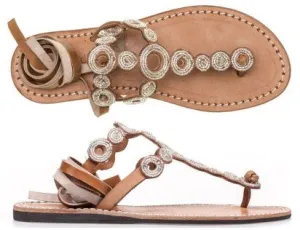 Silver Beaded Conroy Mid Brown Flat Sandals