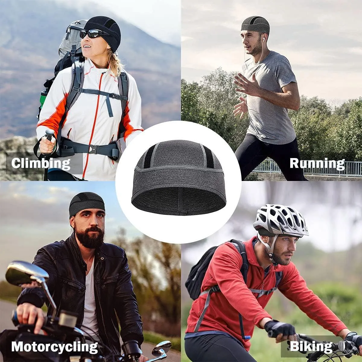 Skull Cap Helmet Liner Beanie, Cooling Mesh Cycling Running Hat for Men Women, Fits under Helmets