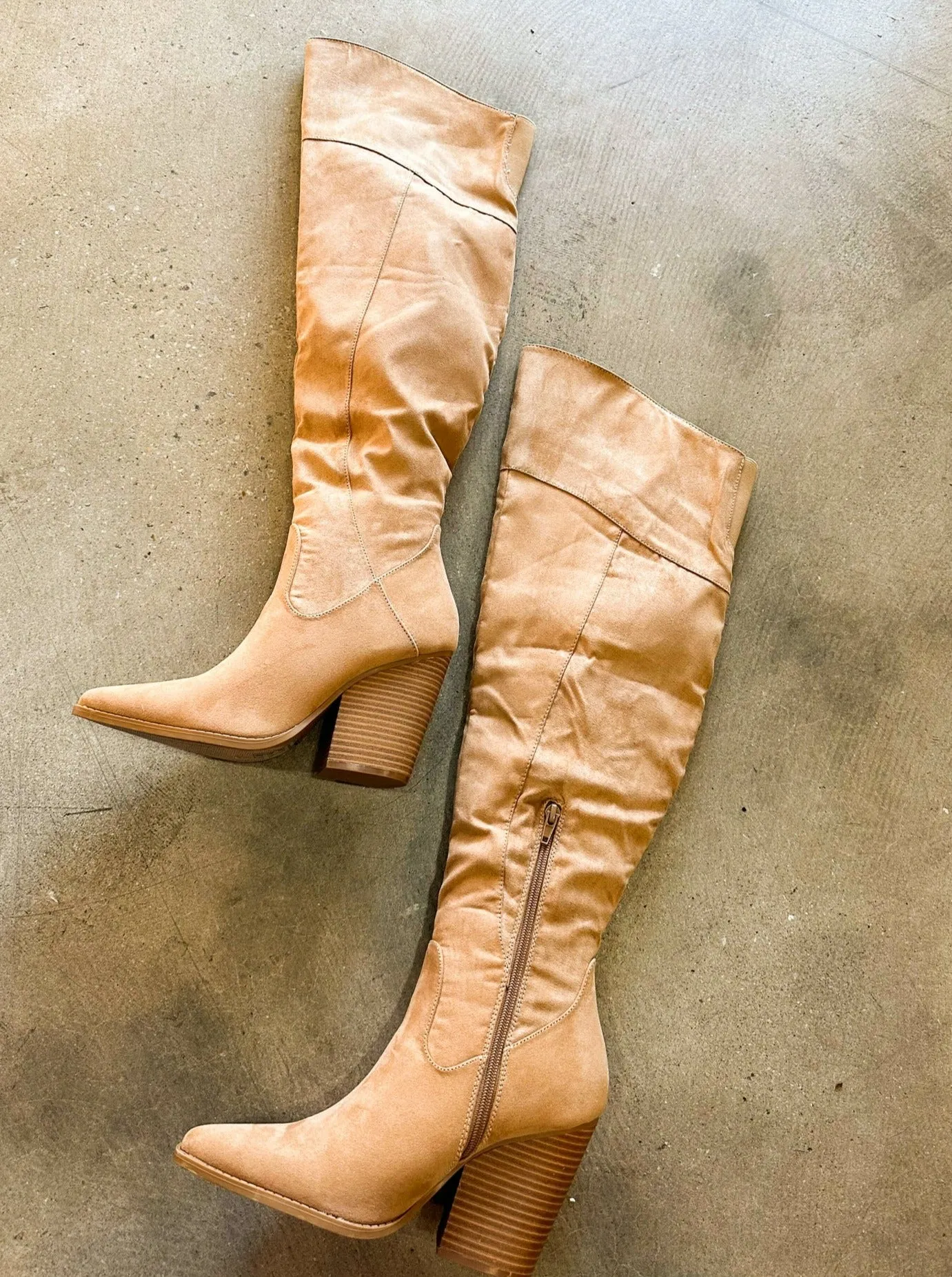 Slay Knee High Boots - Tan