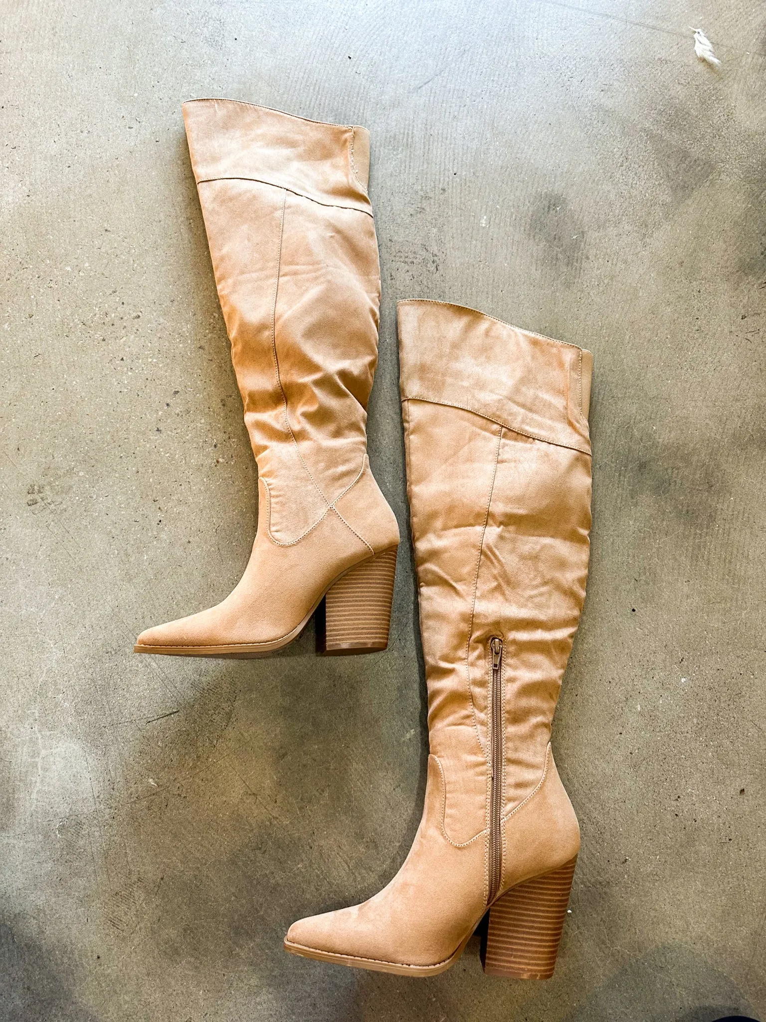 Slay Knee High Boots - Tan