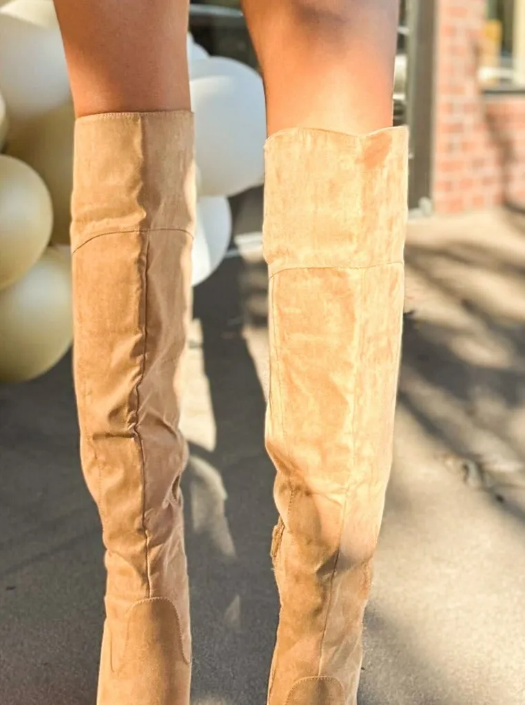 Slay Knee High Boots - Tan