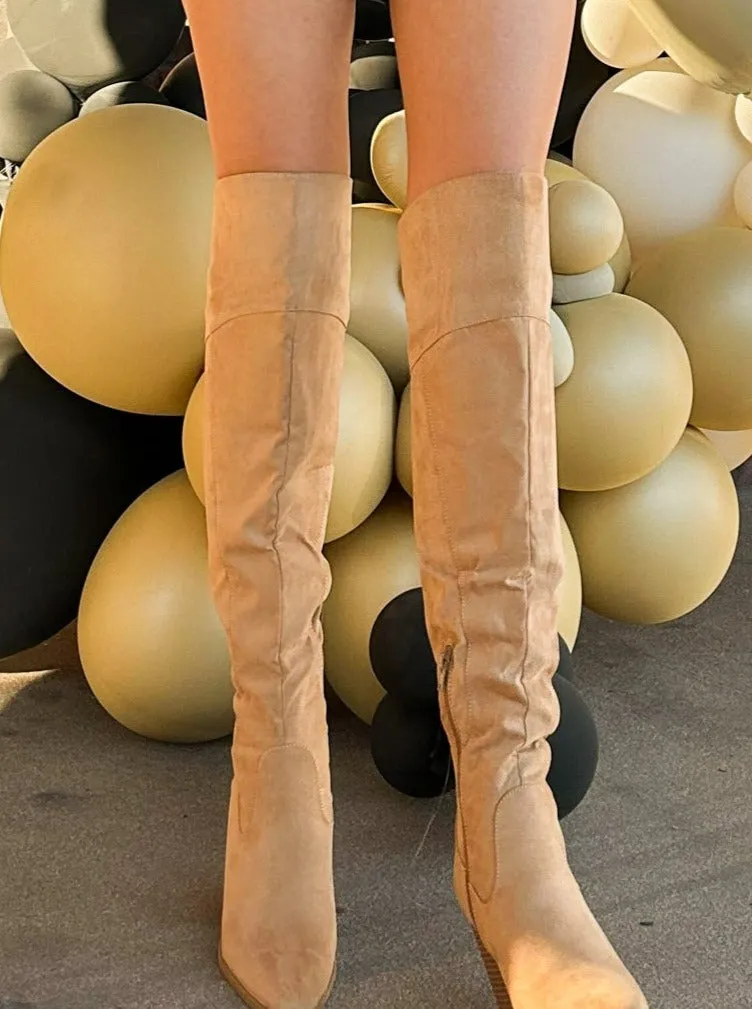 Slay Knee High Boots - Tan