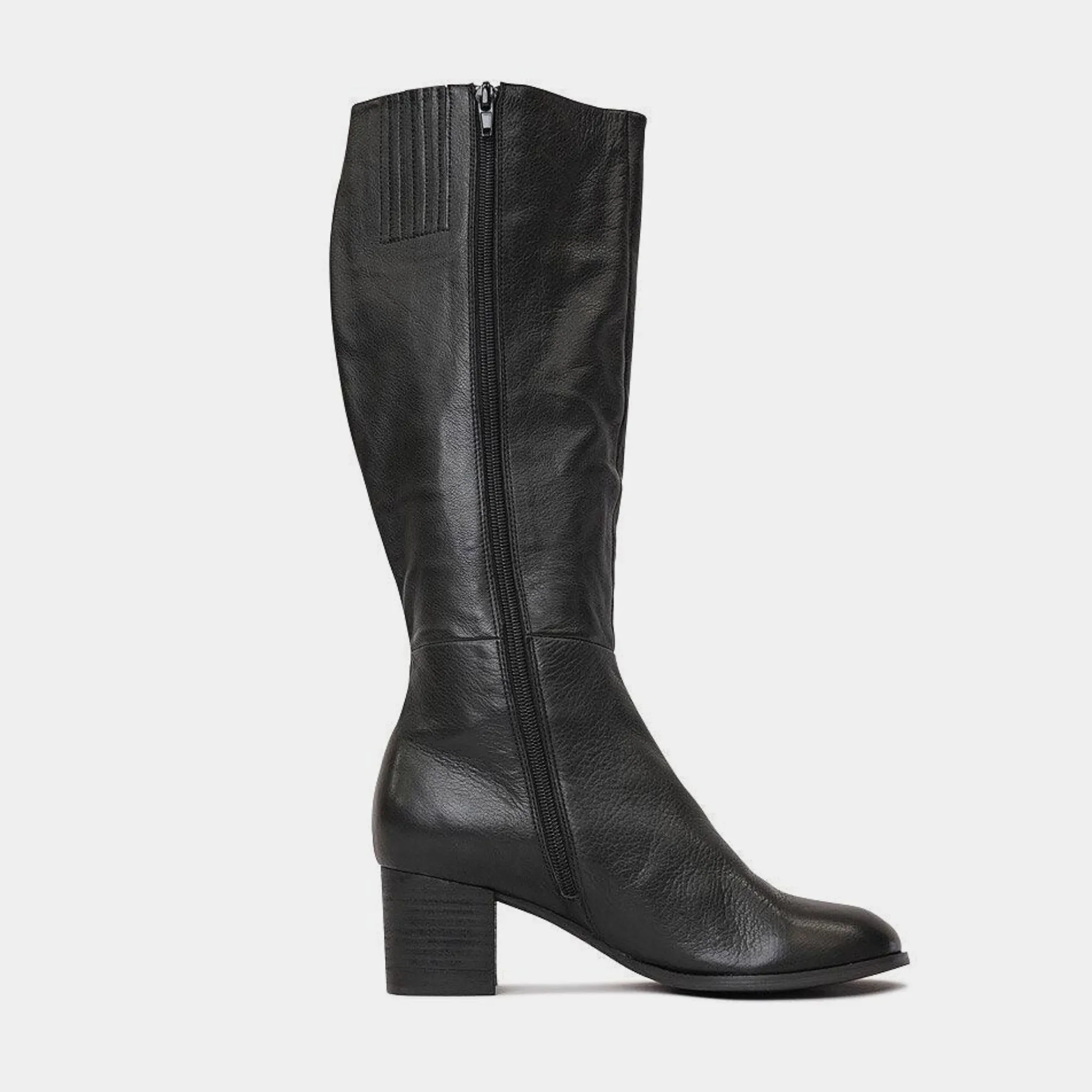 Sled Black Leather Knee High Boots