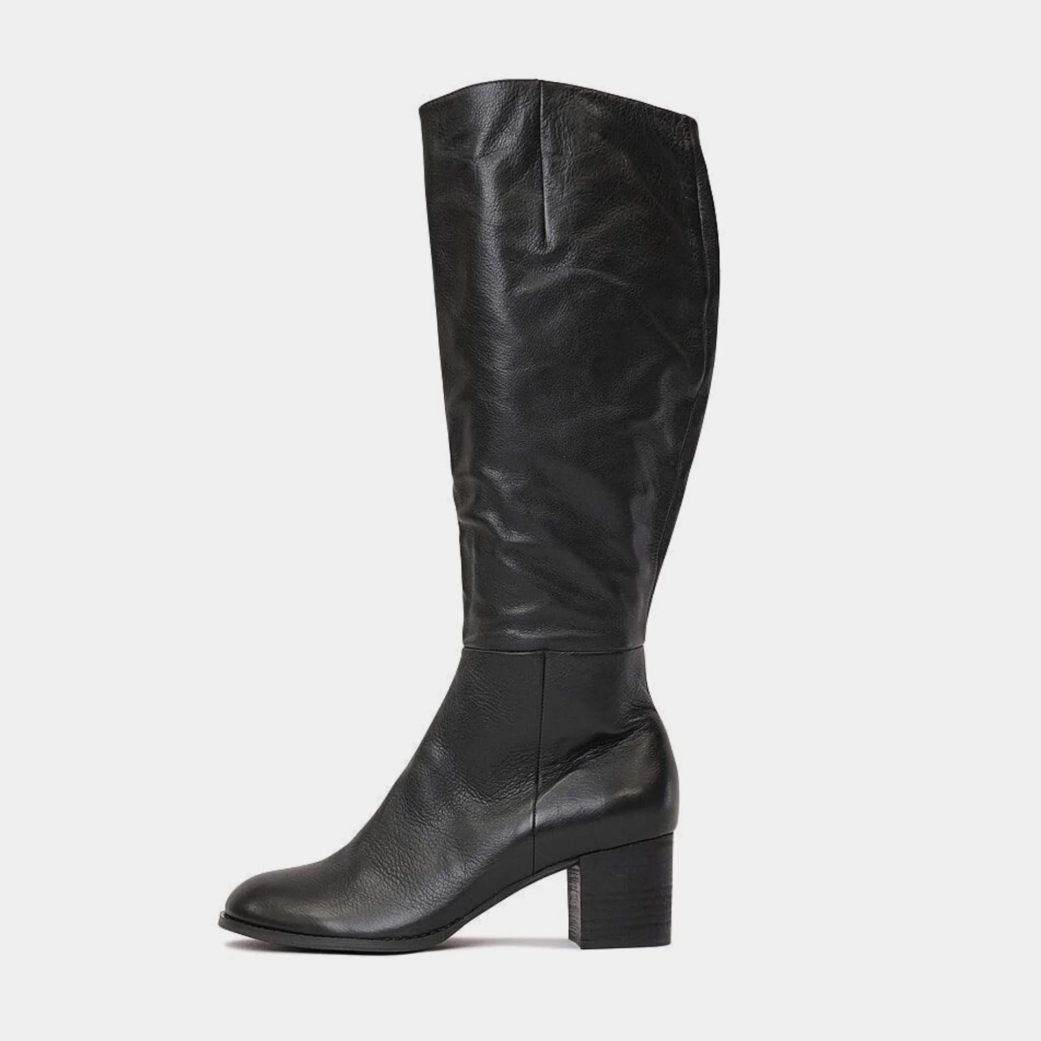 Sled Black Leather Knee High Boots