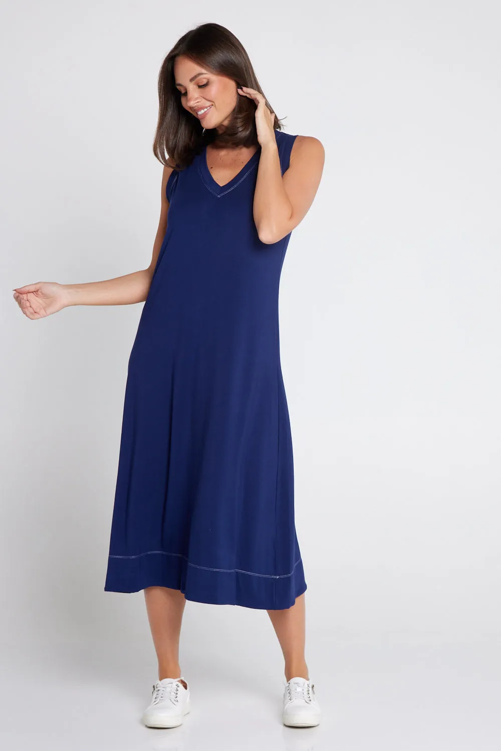 Sleeveless Hayley Stitch Dress - Navy