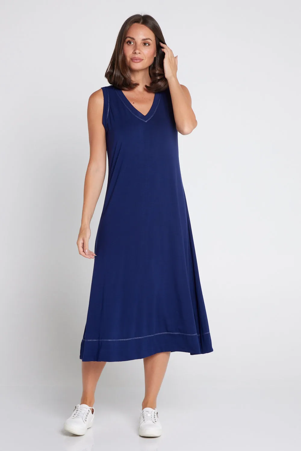 Sleeveless Hayley Stitch Dress - Navy