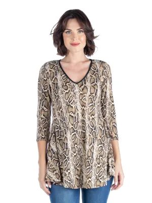 Snake Print Three Quarter Sleeve Tunic Top