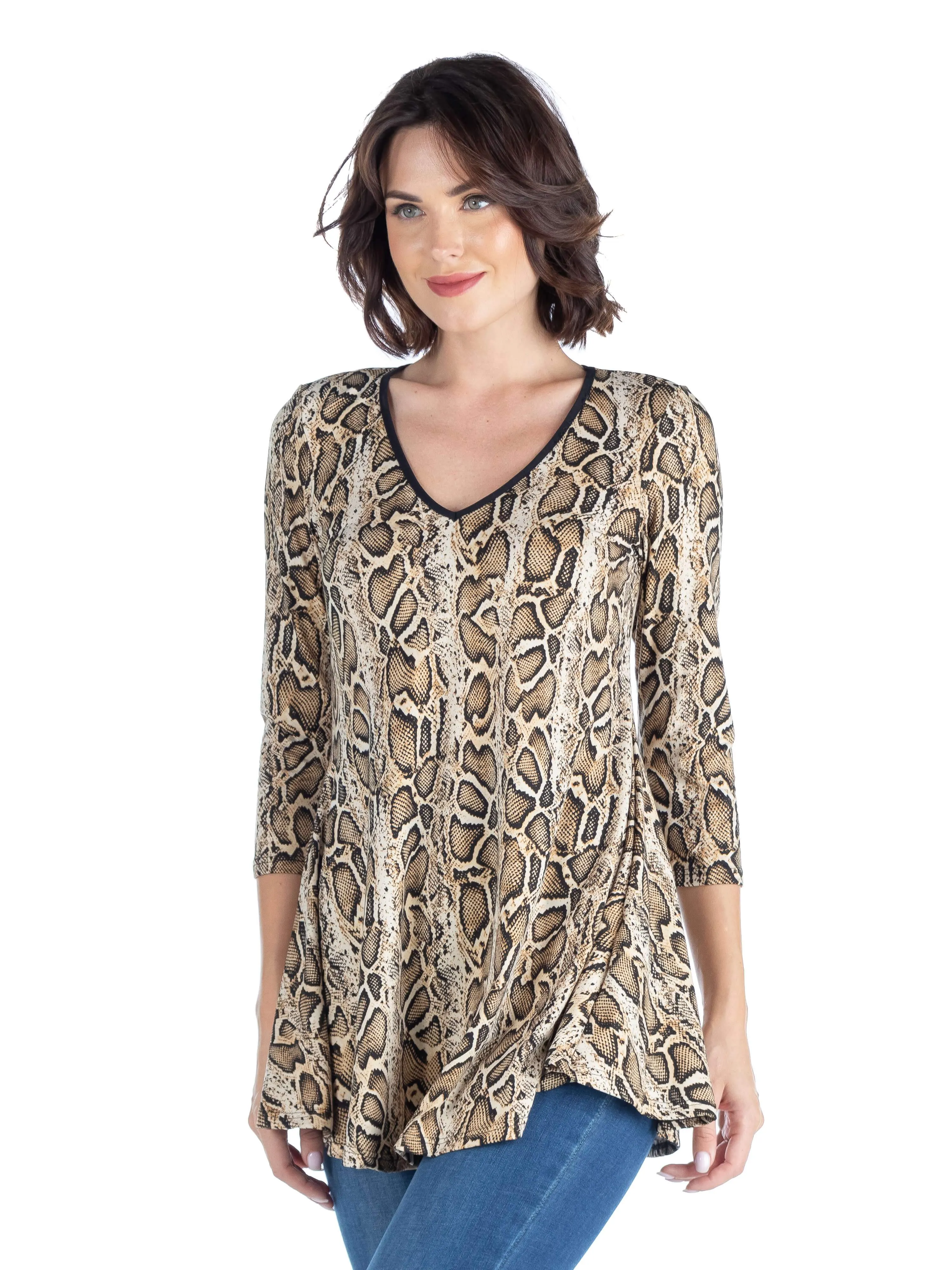 Snake Print Three Quarter Sleeve Tunic Top