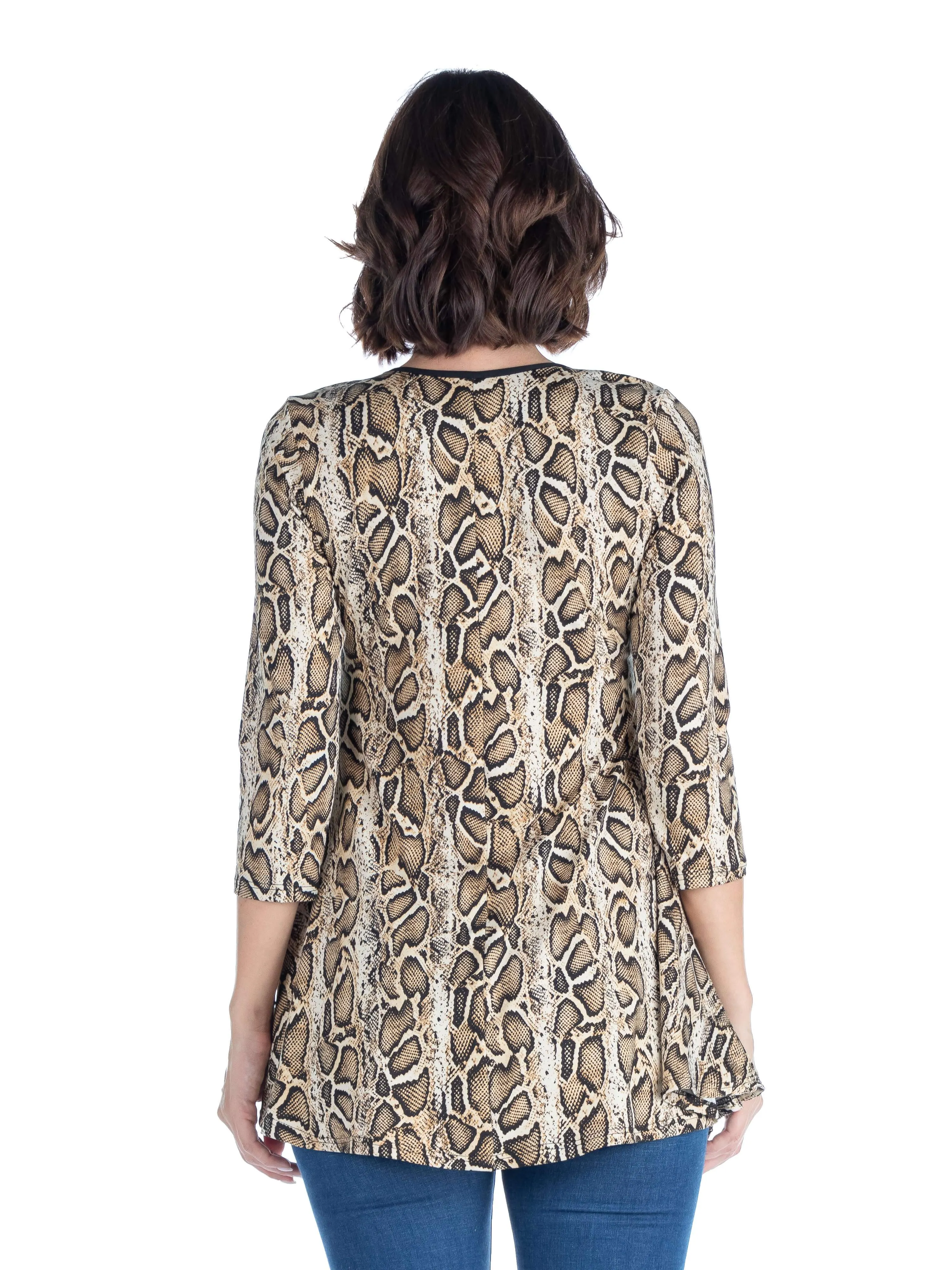 Snake Print Three Quarter Sleeve Tunic Top