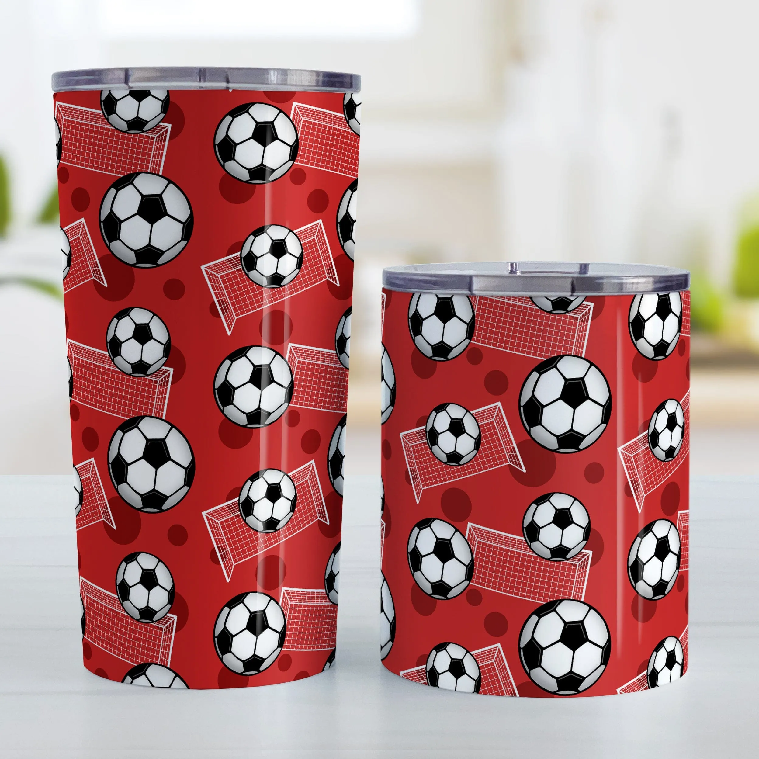 Soccer Ball and Goal Pattern Red Tumbler Cup