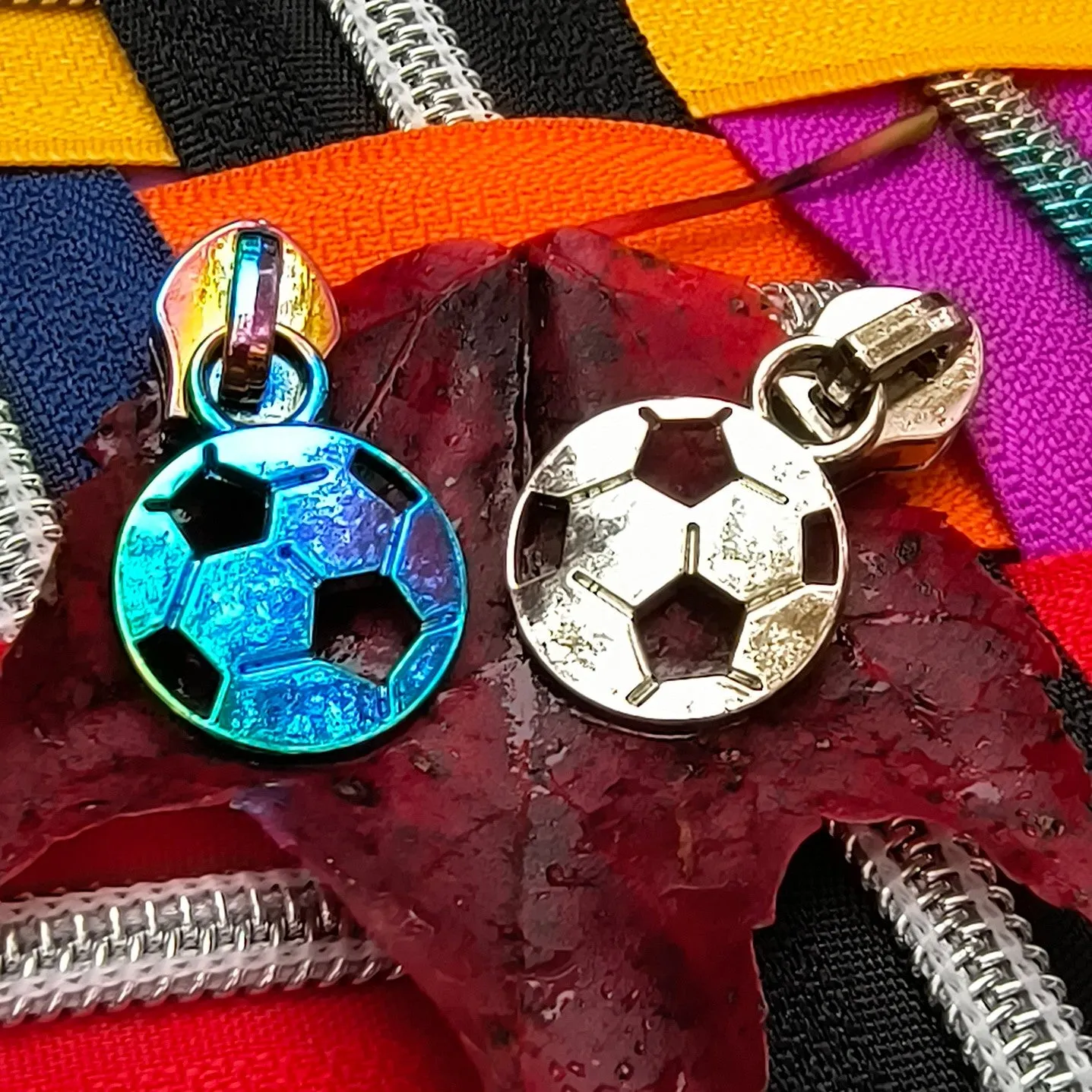 Soccer Ball Silver Zipper Pulls (Flat Back)