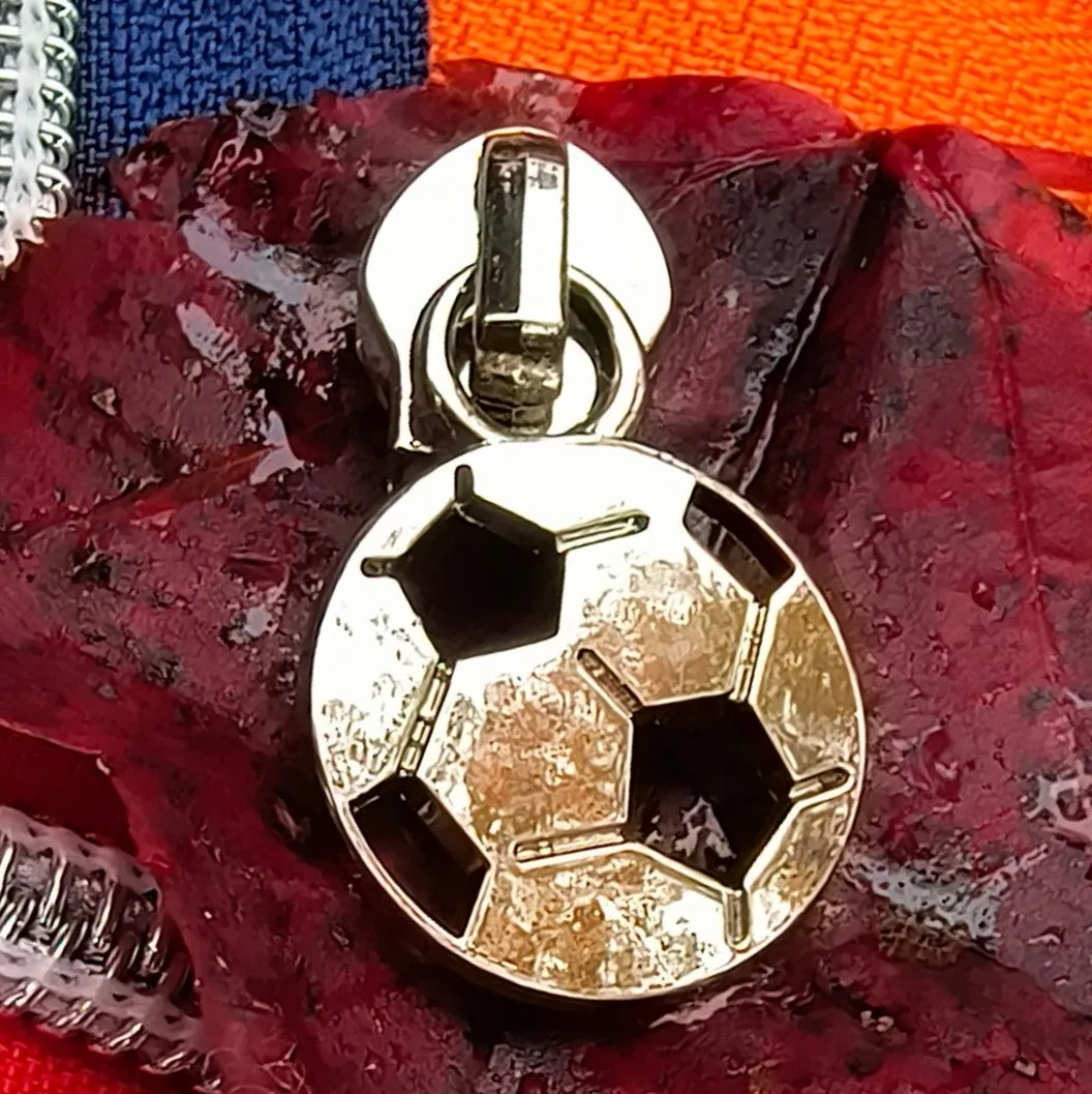 Soccer Ball Silver Zipper Pulls (Flat Back)