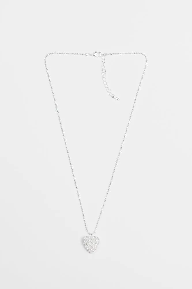 Stella and Gemma Chain With Heart Pearls Necklace Silver