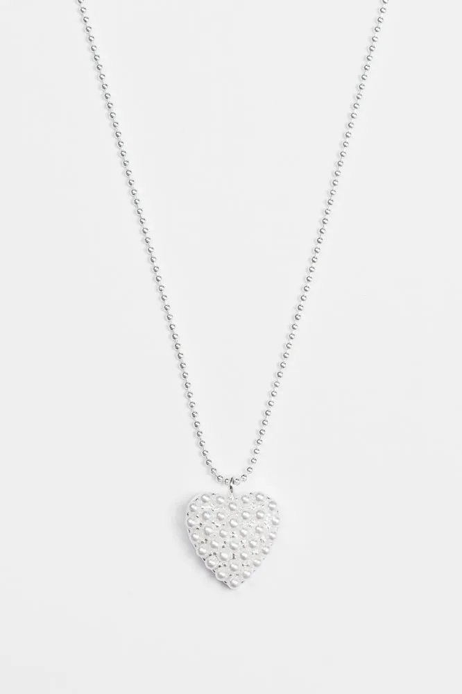 Stella and Gemma Chain With Heart Pearls Necklace Silver