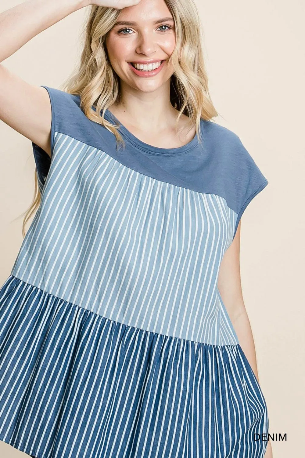 Striped & Tiered Denim Top