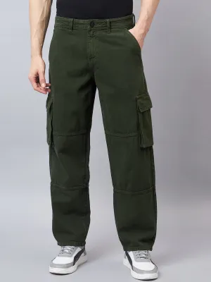 Style Quotient Men Olive Relaxed Fit Mid Rise Cargos