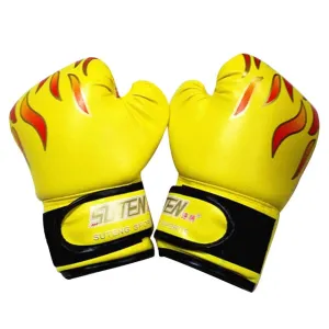 SUTENG Flame Pattern PU Leather Fitness Boxing Gloves for Adults(Yellow)