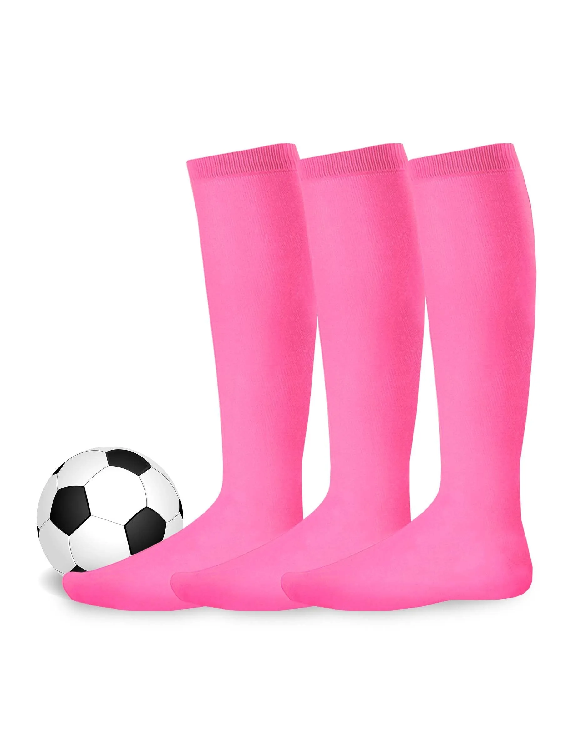 TeeHee Socks Unisex Soccer Acrylic Over The Knee High Hot Pink 3-Pack (50081)