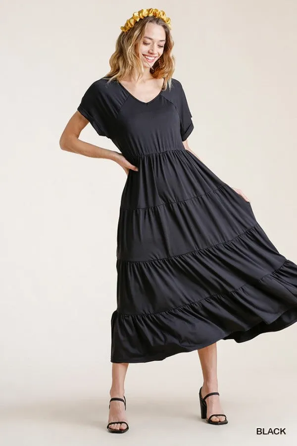 Tiered V-Neck Maxi Dress, Black