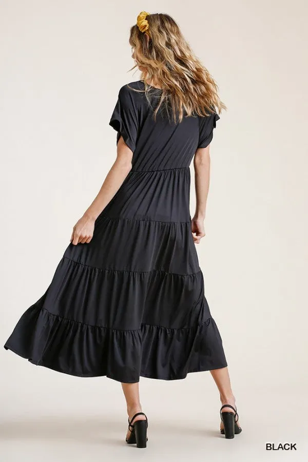 Tiered V-Neck Maxi Dress, Black