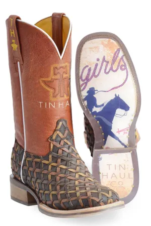 Tin Haul Womens Weaving Time Multi-Color Leather Cowboy Boots