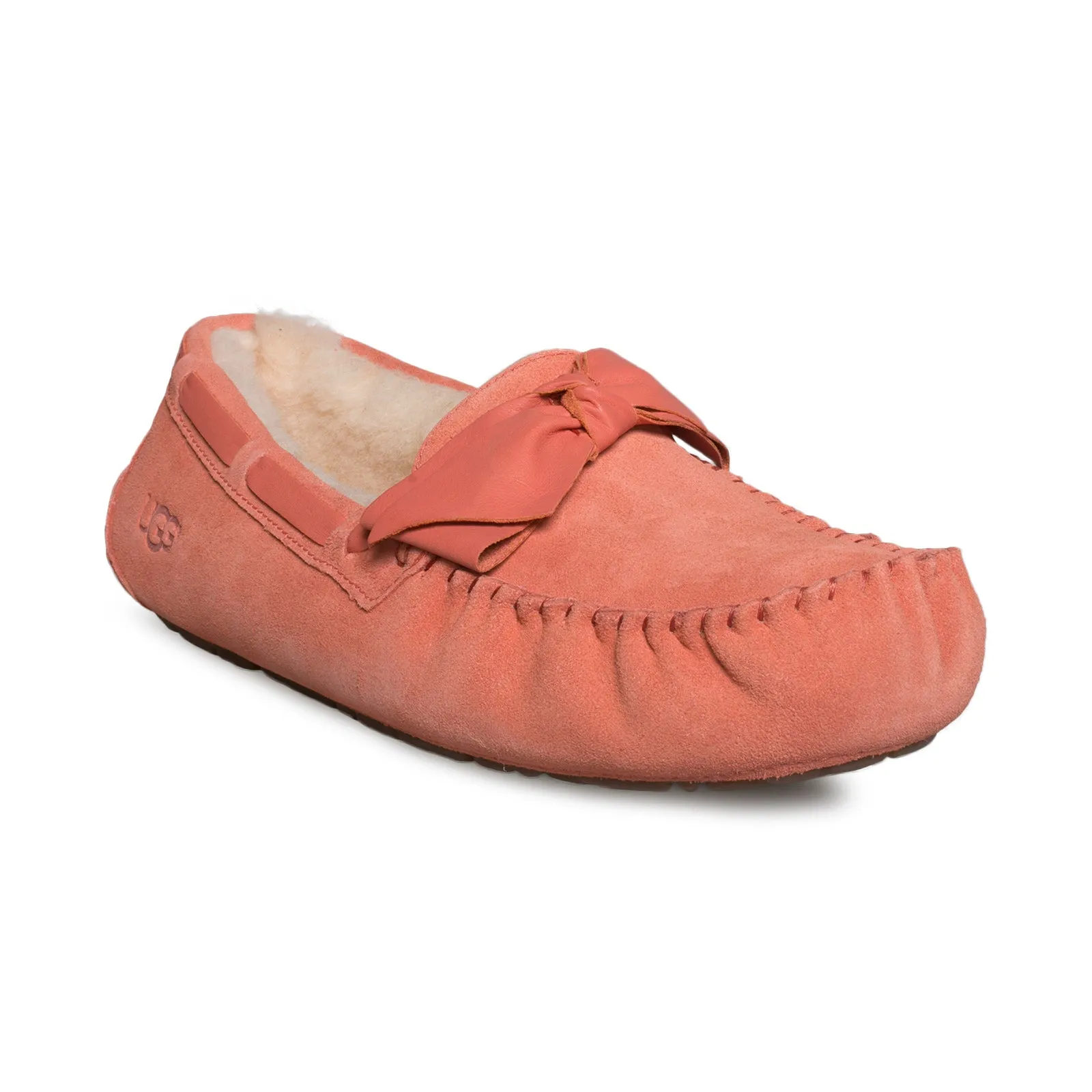 UGG Dakota Leather Bow Vibrant Coral Slippers - Women's