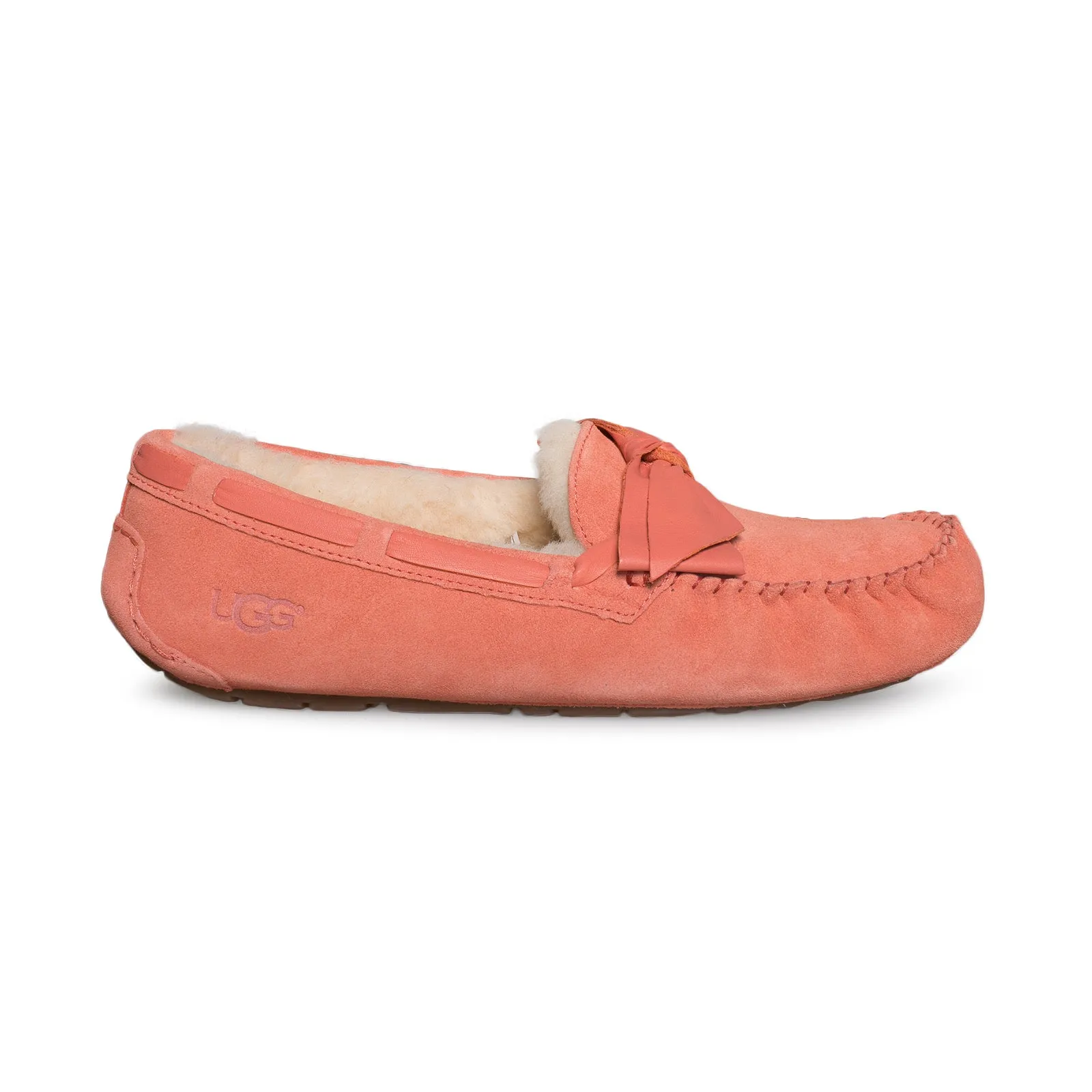 UGG Dakota Leather Bow Vibrant Coral Slippers - Women's