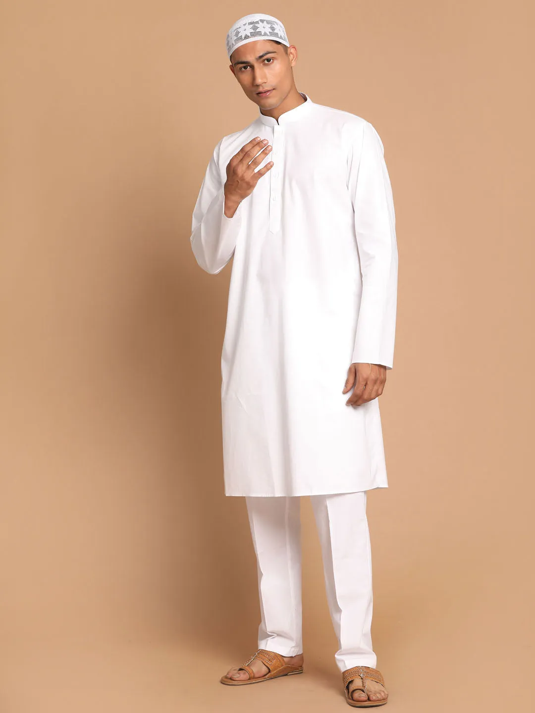 VASTRAMAY Men White Kurta with Pyjamas Set