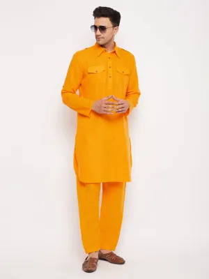 VASTRAMAY Men's Mustard Pathani Suit