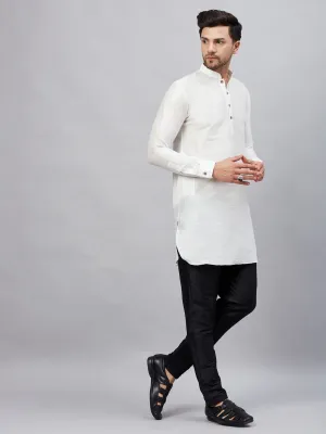 Vastramay Men's White Silk Kurta Set