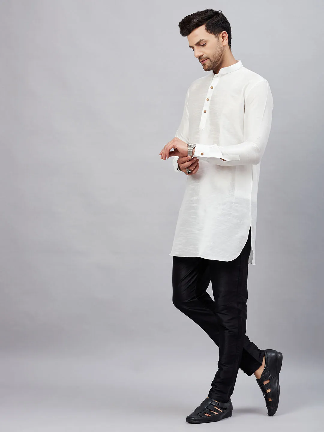 Vastramay Men's White Silk Kurta Set