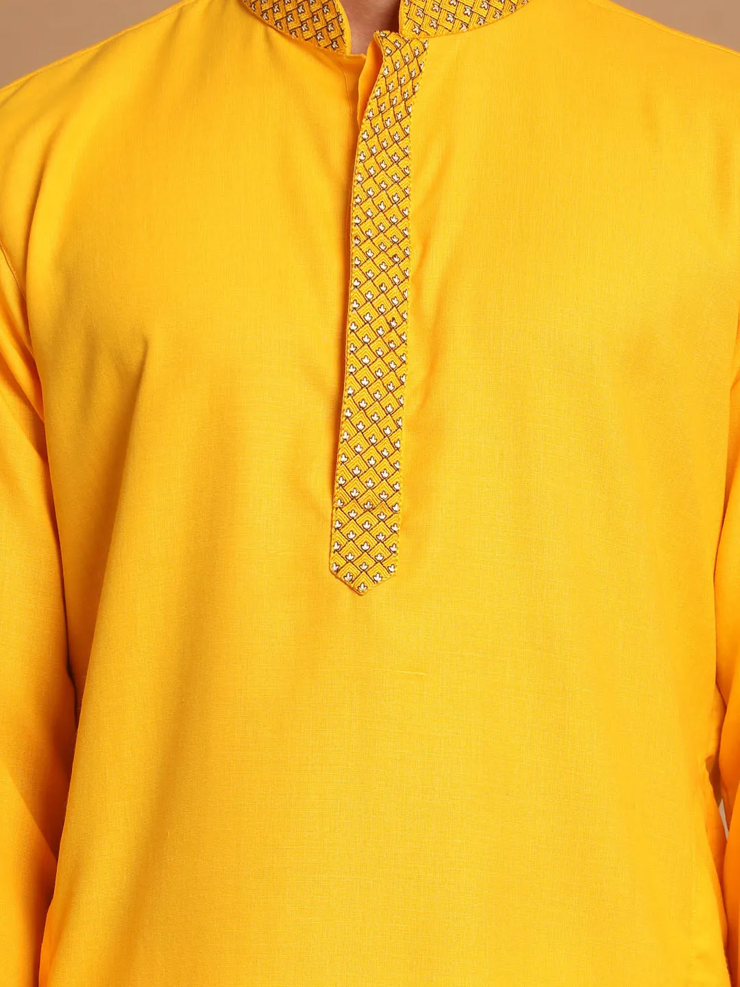 VASTRAMAY Men's Yellow & White Kurta Set