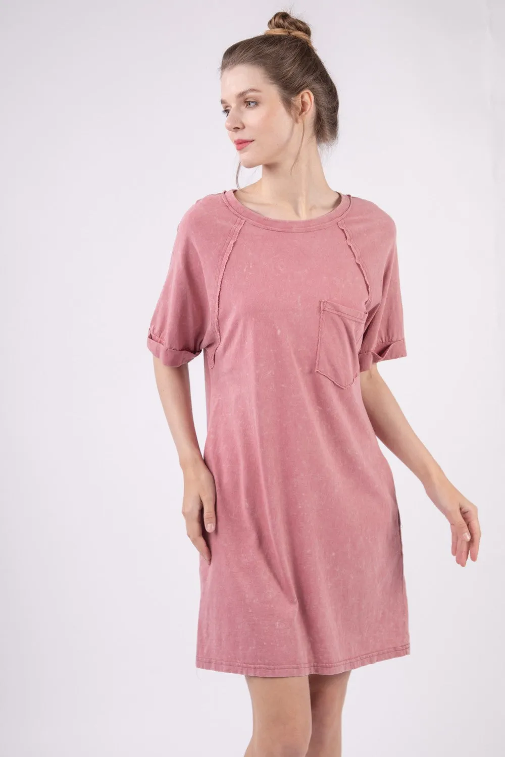 Washed Round Neck Mini Tee Dress