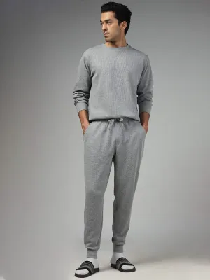 WES Lounge Solid Grey Cotton Blend Relaxed-Fit Joggers