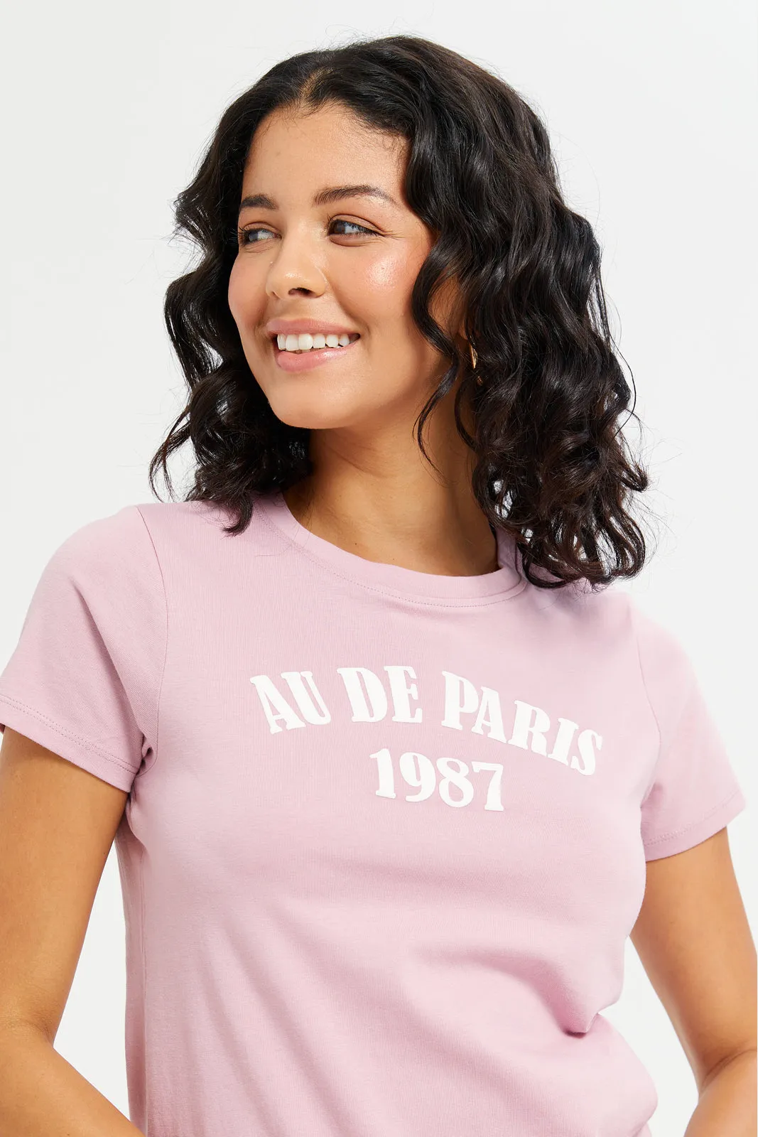 Women Mauve Au De Paris Printed T-Shirt