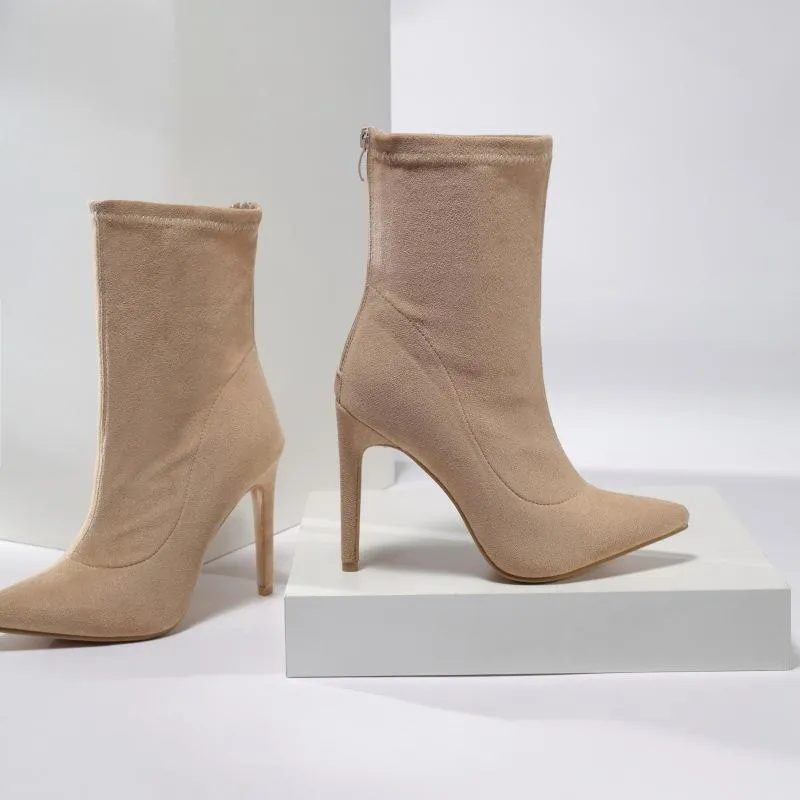 Women sexy faux suede stiletto high heel mid calf boots