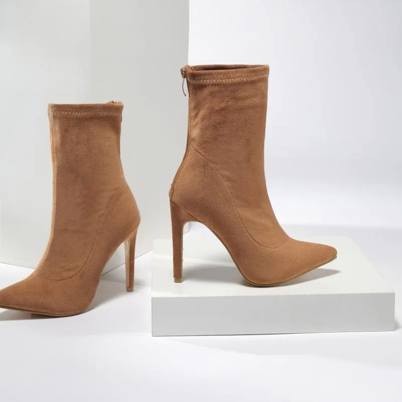 Women sexy faux suede stiletto high heel mid calf boots