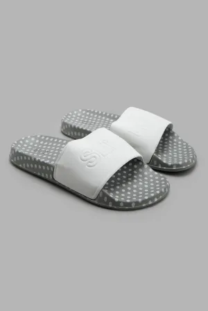 Women White And Grey Embossed Slide