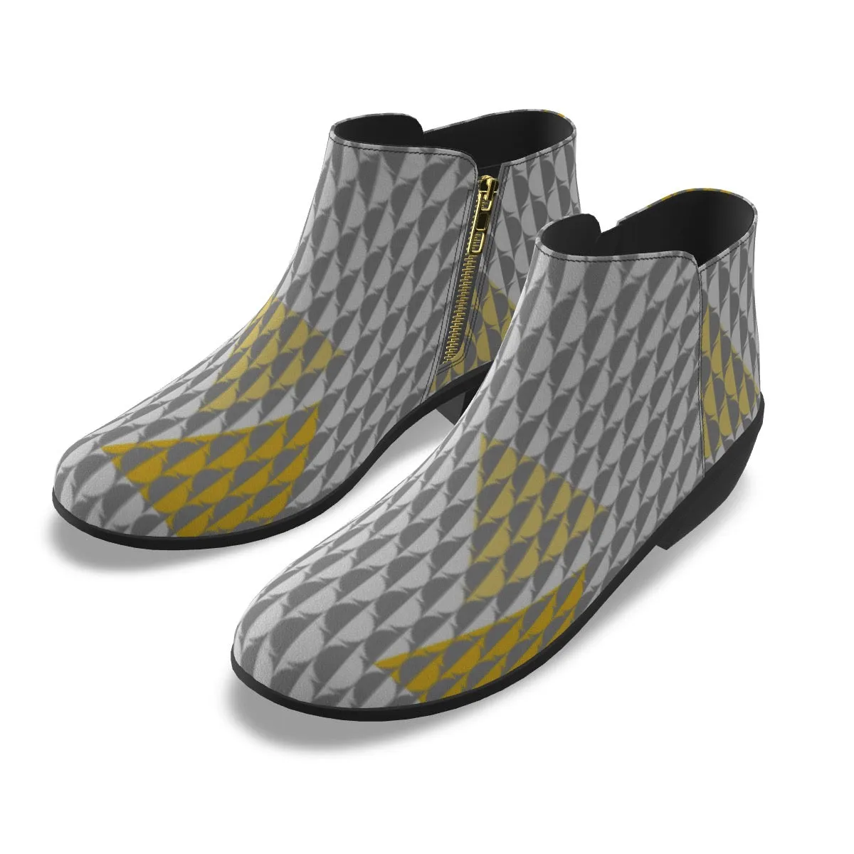 Women's Fashion Boots, white, gray, and yellow print