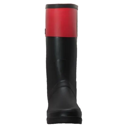 Women's Rubber Rider Boot With Red Cuff Black Leather Boots