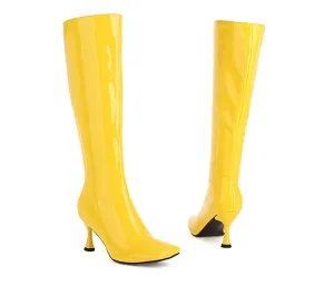 Women's Square Toe Side Zippers Spool Heel Knee-High Boots