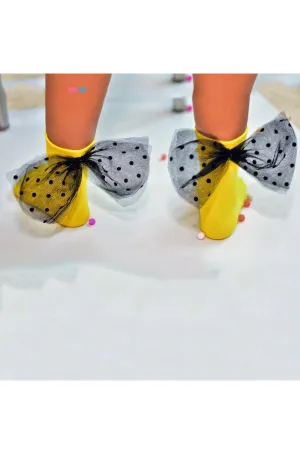 Yellow embellished black bow socks