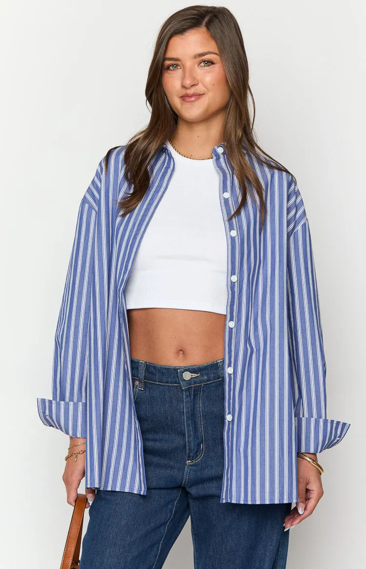 Zariah Blue Striped Long Sleeve Shirt